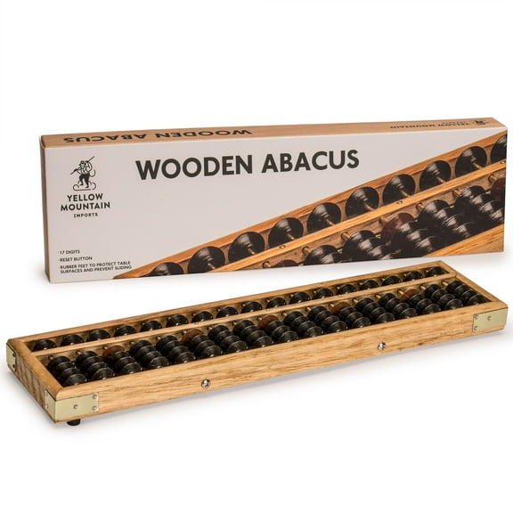Vintage Style Wooden Abacus - 13.9" - Professional 17 Column Soroban Calculator With Reset Button