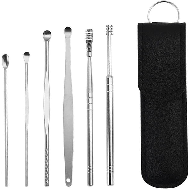 ZHAOCHENG Juego de 6 herramientas innovadoras para limpiar la cera de los oídos con resorte, kit de acero inoxidable para quitar la cera de los oídos, herramienta para limpiar los oídos con cuchara de