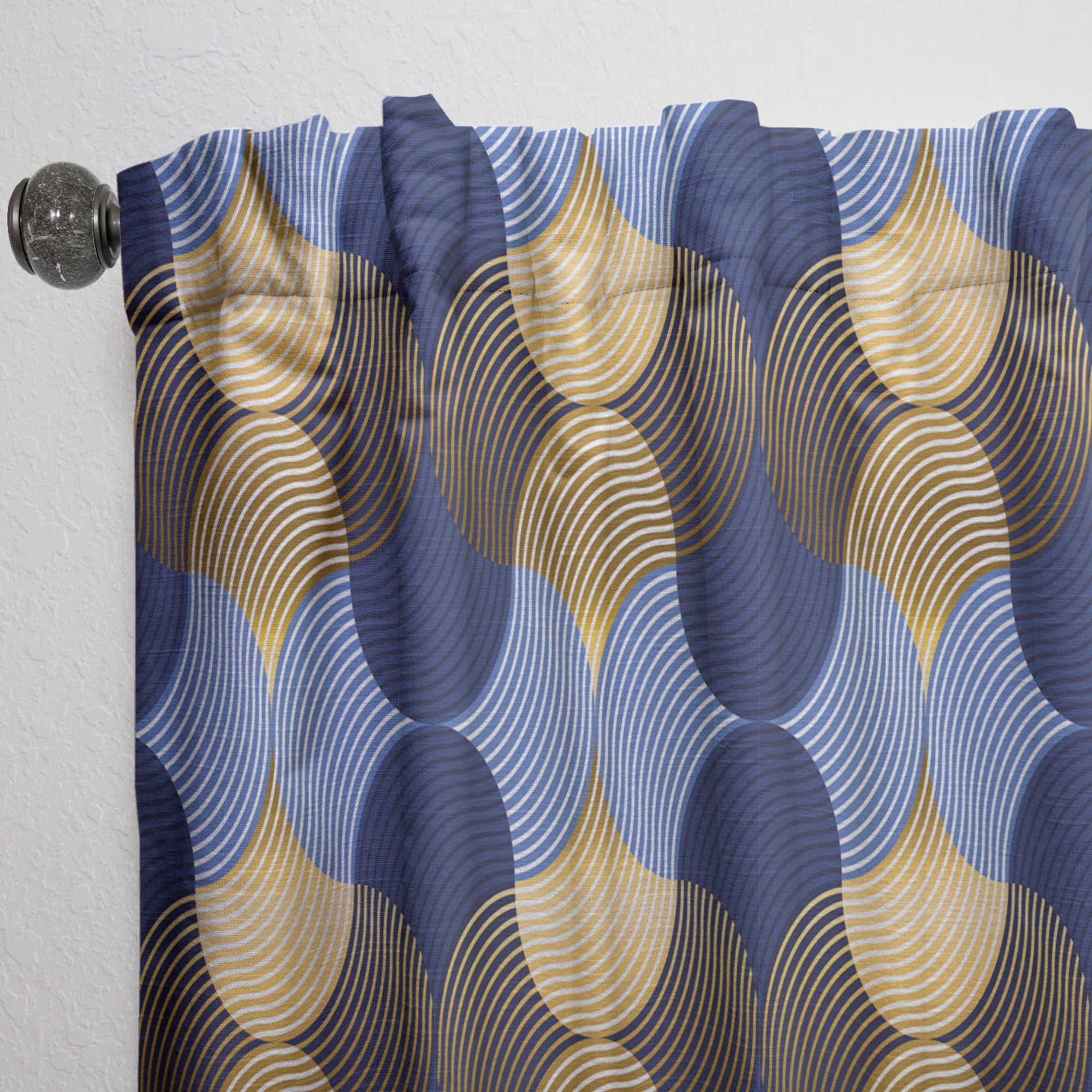 Designart 'Retro Luxury Waves In Blue and Gold II' Mid-Century Modern Curtain Panel