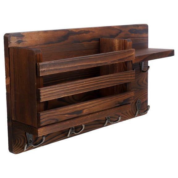 NIYANGLE 1Set Wall Shelf Dark Brown Wood Minimalist Style Key Storage Hook Living Room Wall Shelf