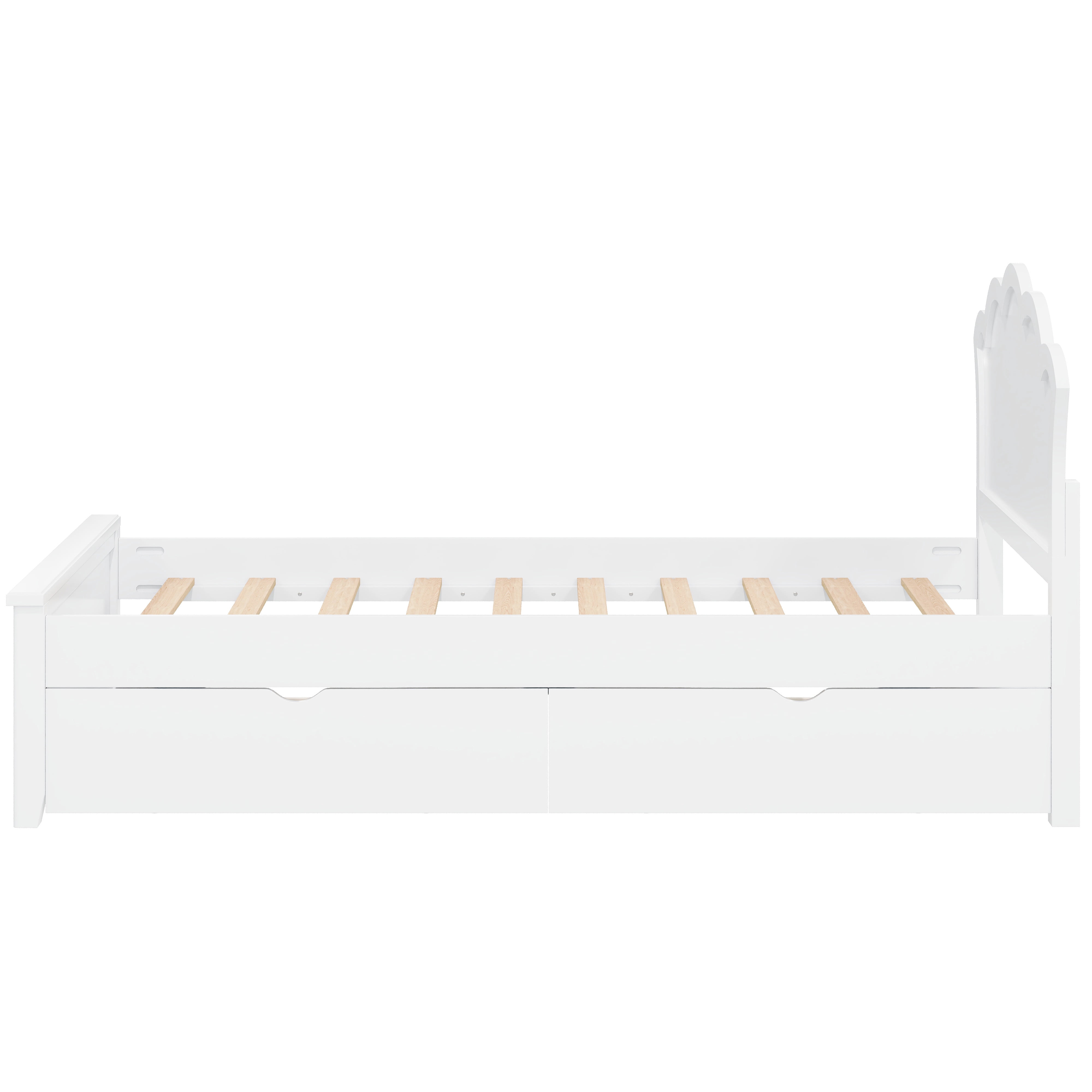 Euroco Wood Twin Size Platform Bed with 2 Drawers, White