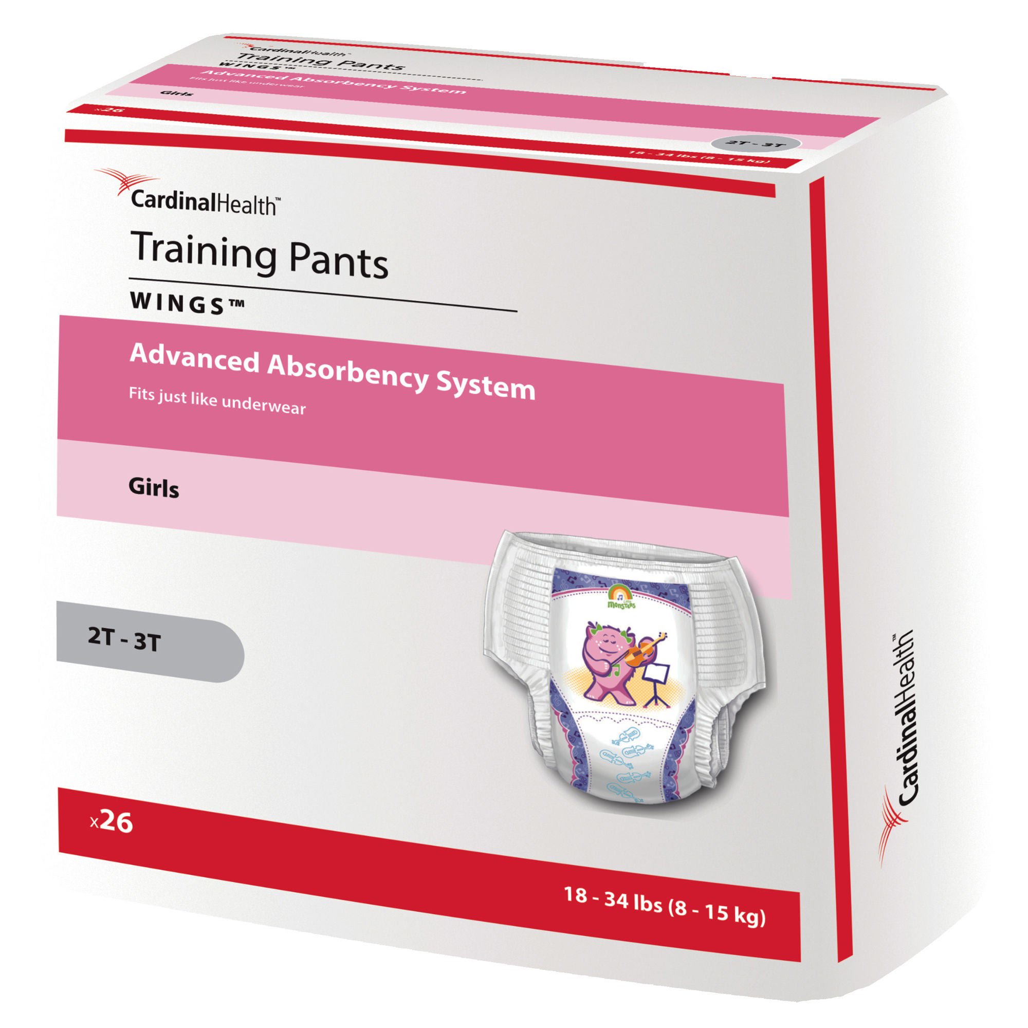 Curity Youth Training Pants for Girls, Medium, Suitable for up to 34 lbs, 26 Count, 4 Packs, 104 Total