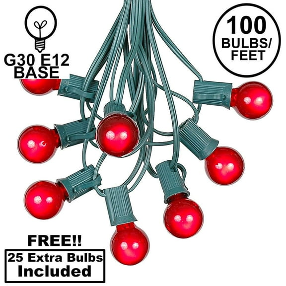 Novelty Lights 100 Feet Red G30 Globe Outdoor Patio String Lights, Green Wire