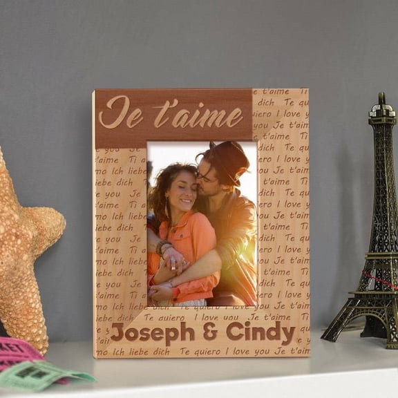 Je T’aime Personalized Wooden Picture Frame 3 1/2" x 5" Brown (Vertical)