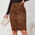 thumbnail image 4 of Defitshape Women's Cheetah Print Skirt Faux Suede Casual High Waist Bodycon Knee Length Leopard Animal Printed Fitted Back Slit Vent Zipper Midi Pencil Skirts Khaki 4-6, 4 of 5