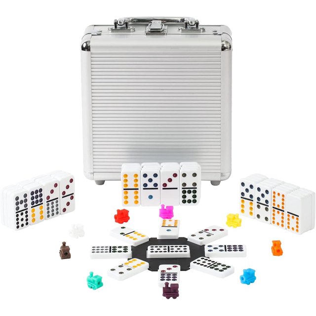 Doble 12 Colores Punto Dominó Juego de Tren Mexicano Juego con Caja de Aluminio, 91 Azulej PLAYWUS PLAYWUS