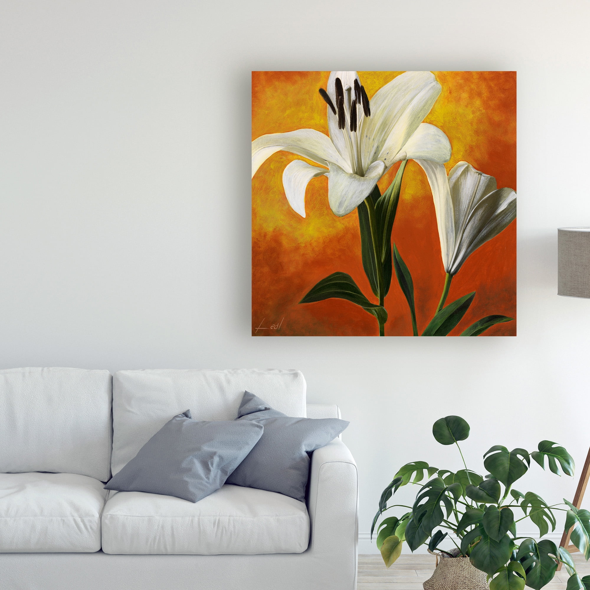 Trademark Fine Art 'White Flower Over Orange Light 1' Canvas Art by Pablo Esteban
