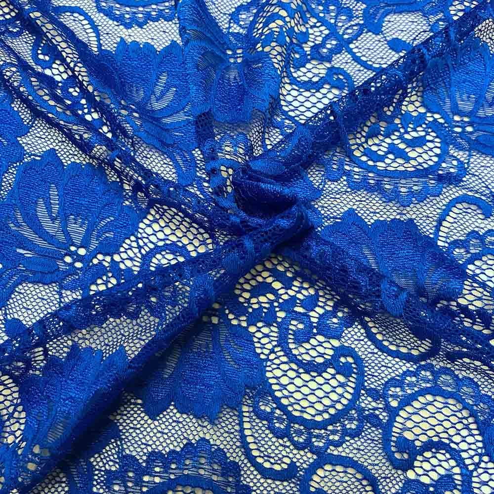 Stretch Lace Fabric Embroidered Poly Spandex French Floral Victoria 58  Wide by the yard (Royal Blue)