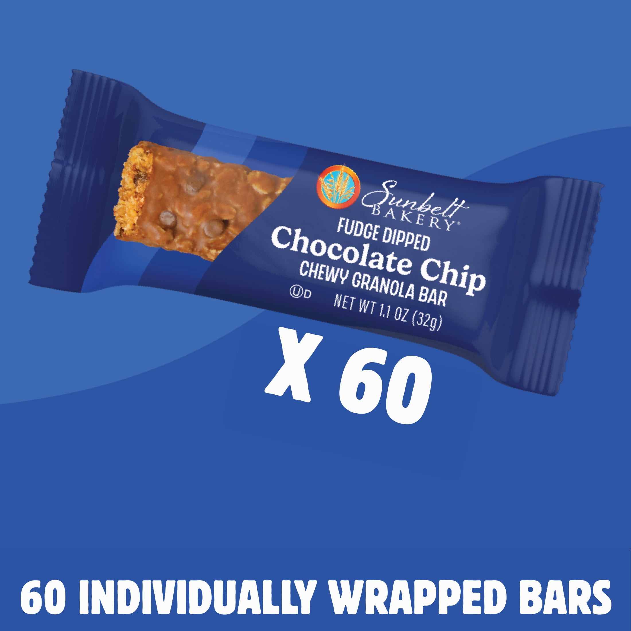 Sunbelt Bakery Fudge Dipped Chocolate Chip Chewy Granola Bars, 60 Bars (6 Boxes), 67.56 oz