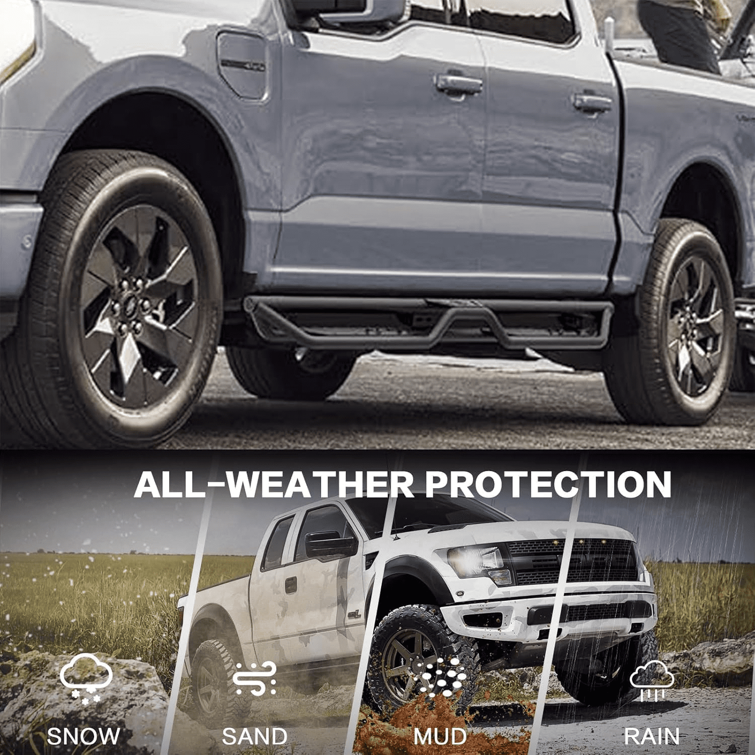 TPA Running Boards Compatible for 1999-2008 Ford F-250 F-350 F-450 F-550 Super Duty Super Crew Cab (4 Full Size Doors), Two-Stairs Side Step Rails Coated Black Carbon Steel Nerf Bars Drop Step Bar