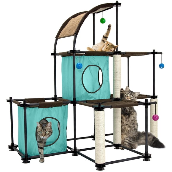 Kitty City Garra de acero Mega Kit muebles para gato, condominio para gato Duplex con juguete, Mega