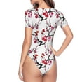 thumbnail image 4 of Haiem Cherry Blossoms Women's Crew Neck Short Sleeve Bodysuit Tops Stretchy Slim Basic-Medium, 4 of 9