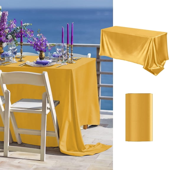 hengsof Satin Tablecloth 260x145cm Overlay Satin Table Cover Rectangle Bright Silk Tablecloth Smooth Fabric Table Decoration for Wedding Banquet Party Events
