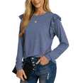thumbnail image 2 of JWD Long Sleeve Shirts for Women Knit Tops Casual Crewneck Ruffle Tops Loose Fit Blue-Large, 2 of 7