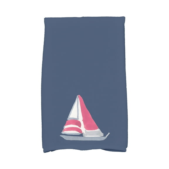 Simply Daisy, 16 x 25 Inch, Sail Away, Geometric Print Kitchen Towel, Navy Blue