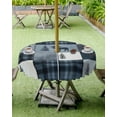 thumbnail image 4 of Fsddascl Navy Blue Checkered Outdoor Tablecloth - 54 Inch Round Dining Table Cover, Farmhouse Animals Tree Retro Waterproof Outdoor Table Cloth with Umbrella Hole & Zipper for Picnic/Patio/Party, 4 of 7
