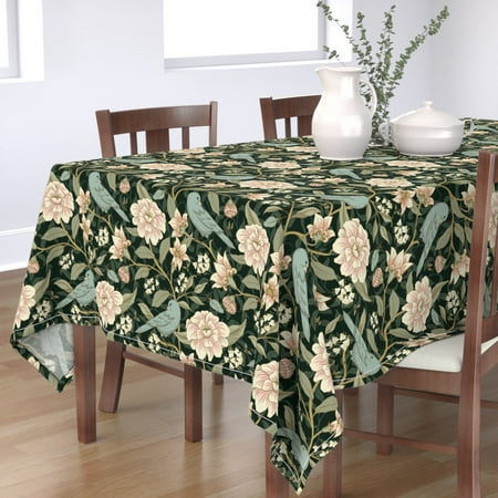 

Cotton Sateen Tablecloth 70 x 108 - Victorian Floral Birds Garden Feminine Romantic Print Custom Table Linens by Spoonflower