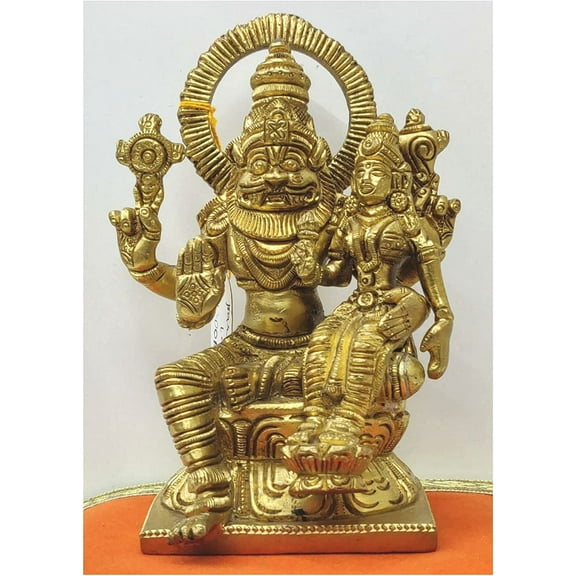 Narshimha with Lakshmi Statue Indian Handamde Statue Brass God Statue Narshimha Sculpture Narshimha Brass Statue Vishnu Avtar Home Temple Decor Goddess Lakshmi Statue Religious Gift - AtoZ India Cart