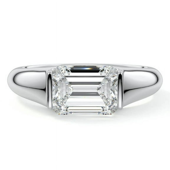 Ember Jewel 1.76 Ct VVS1/D Emerald Cut Lab Created Simulated Diamond Ring for Her - Made with 14K White Gold Plated - Beautiful Half Bezel Design Diamond Rings - A Thoughtful Gift for Any Occasion