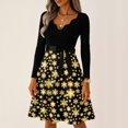 thumbnail image 2 of Women's Casual Fashion Long Sleeve Christmas Graphic Printed Vintage Long Dresses, V-Neck, Retro Style, Holiday Print, Party Dress, Casual Wear, Festive,Yellow,2XL, 2 of 6