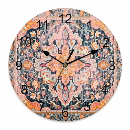 14 Inch Boho Wall Clock, Vintage Abstract Medallion Damask Floral Middle Ages Battery Operated Silent Non Ticking Clocks, Easy to Read Round Wall Clock for Kitchen/Living Room/Bedroom/Bathroom