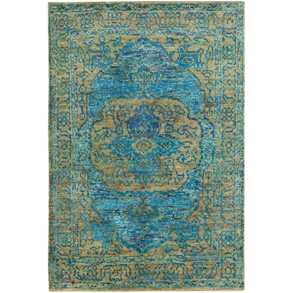 SAFAVIEH Tangier Patton Overdyed Area Rug, Teal/Beige, 4' x 6'