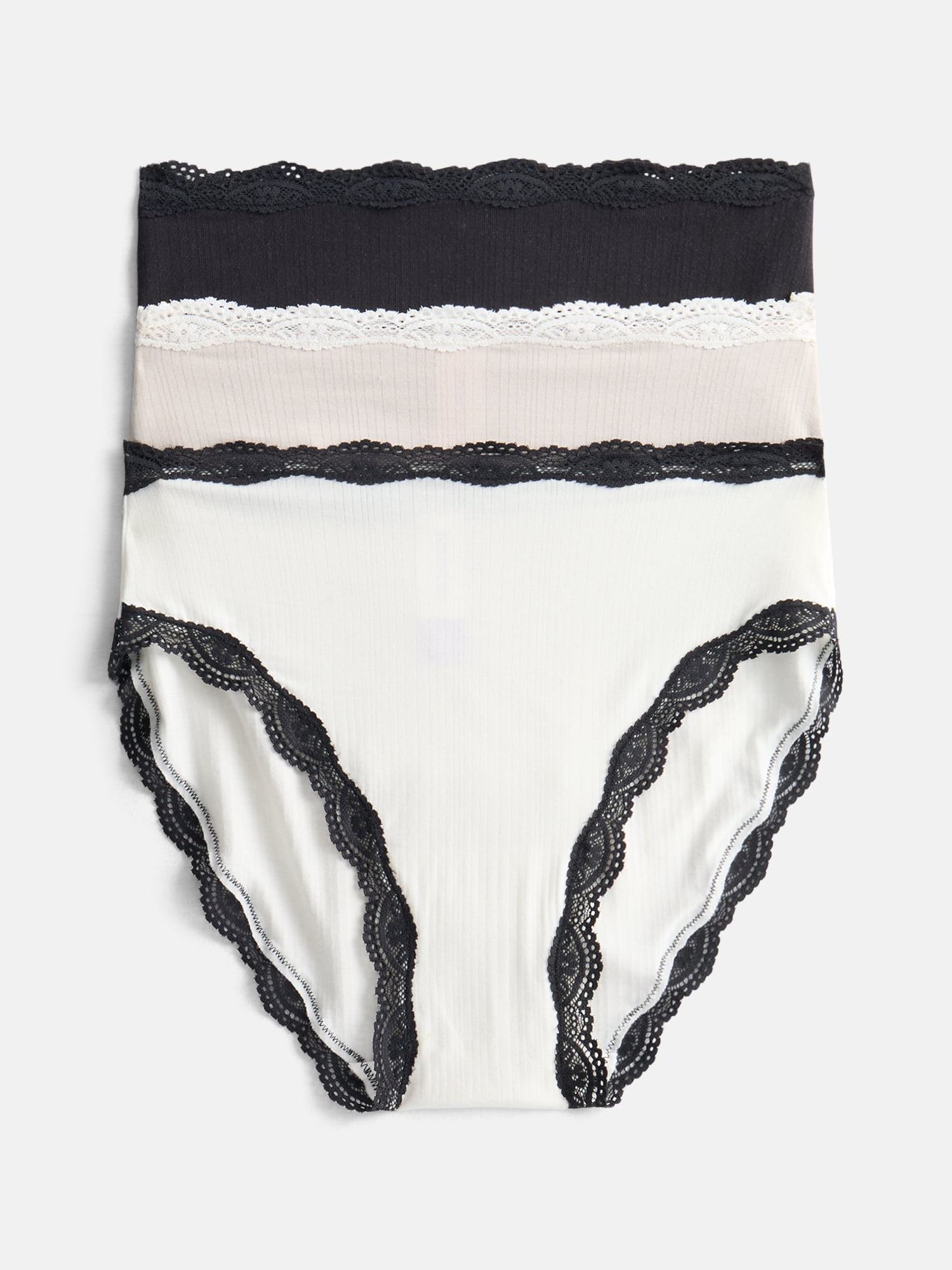 Joyspun Women's Modal High Cut Panties with Lace, 3-Pack, Sizes XS-XXXL