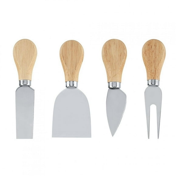 Lishi Stainless Steel Cheese Knives Set (4PCS) with Wooden Handle - Cheese Cutting Knife, Slicer, and Cutter Set