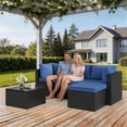 thumbnail image 3 of Clouddwell 5 Pieces Patio Furniture Set, All-Weather Wicker Rattan Patio Sectional Sofa Set with Coffee Table (Navy Blue), 3 of 6