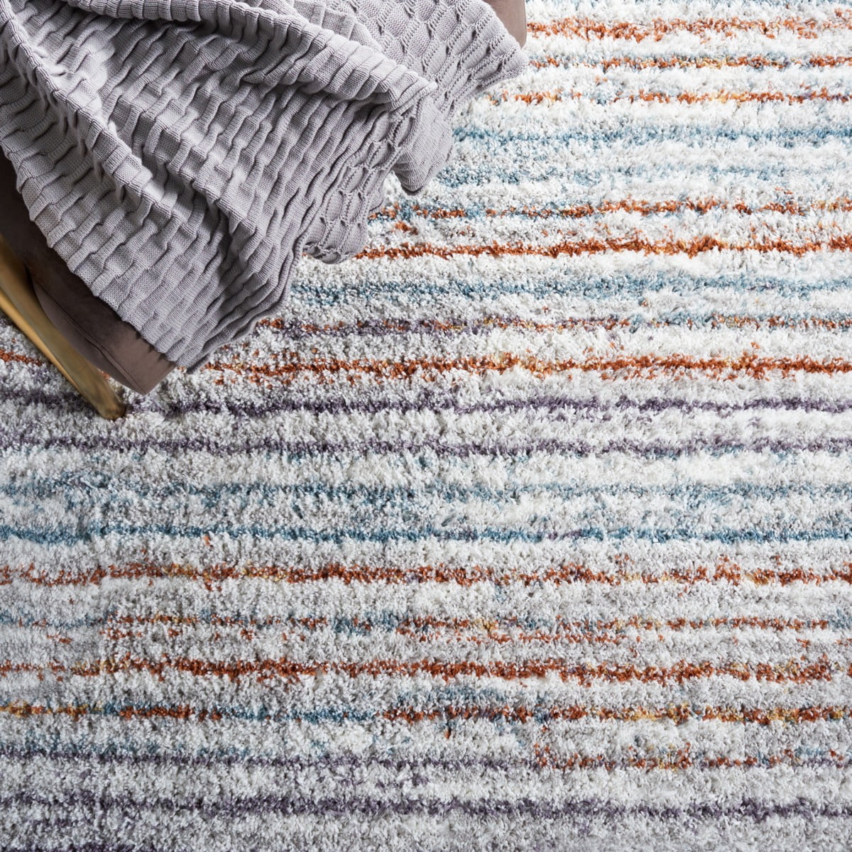 SAFAVIEH Berber Dayna Abstract Shag Area Rug, 4'5" x 6'5", Blue Rust/Ivory