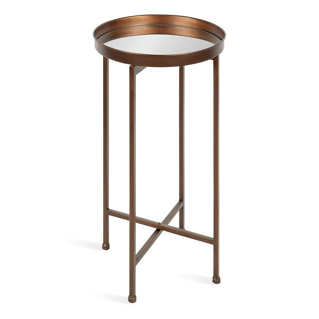 Kate and Laurel Celia Table d'Appoint Ronde en Métal Pliable avec Dessus à Plateau Miroir, Bronze