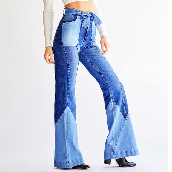 Zysthvn Jeans for Women Flared Casual Denim High Waisted Womens Trousers Loose Lounge with Pockets Button Solid Pants