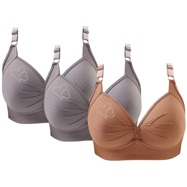 Bras for Women, 3PCS Womans Printing Gathered Together Large Size Daily Bra Underwear No Rims