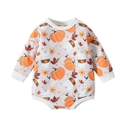 

Infant Overalls Outfit Boys Girls Long Sleeve Hallowmas Cartoon Prints Pullover Romper Sweatshirt Bodysuits Orange 3-6 Months Fall Winter Coming Home Outfit