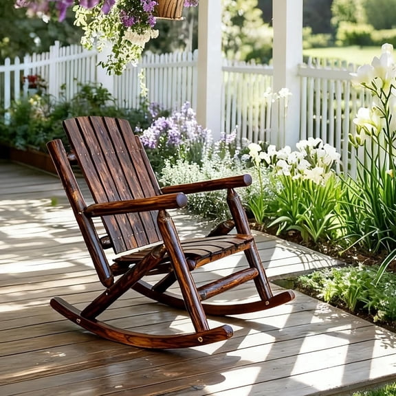 Innovaze Rustic Solid Fir Wood Rocking Chair, Weather-Resistant Finish for Patio, Porch ( Heavy-Duty 700 lbs, Handcrafted)
