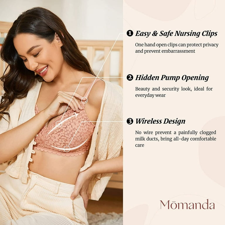 MOMANDA Women's Pumping Bra Hands Free Cute Lace Nursing Bras
