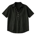 thumbnail image 4 of Yuanlong Women's T-Shirts Collared Neck Snap Button Front Elbow-Length Sleeve Tees Solid Color Short Sleeve Basic Holiday Top, 4 of 4