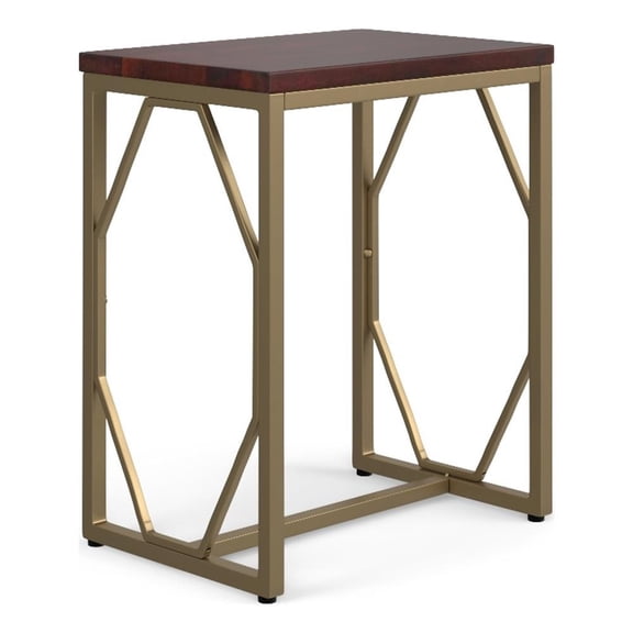 Pemberly Row Metal and Mango Wood Side Table in Cognac Finish