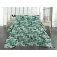 thumbnail image 2 of Ambesonne Tropical Quilted Coverlet 3 Pcs, Monstera Silhouette Plot, Queen Size, Pale Petrol Blue Grey, 2 of 4