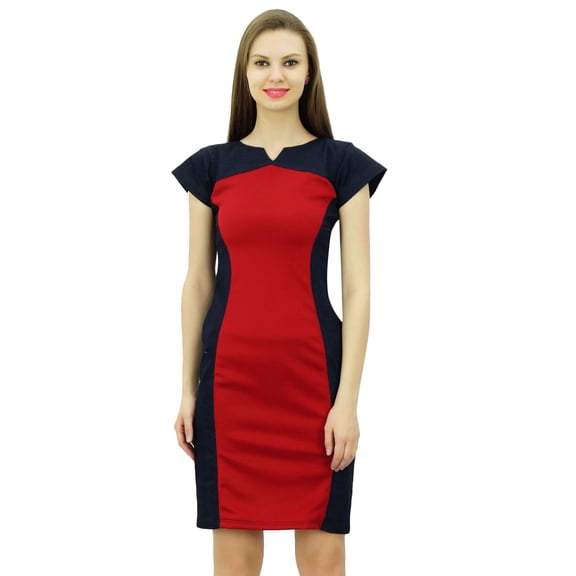 Bimba Women Designer Denim Bodycon Dress Cap Sleeve Short Panel Dresses