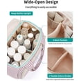 thumbnail image 5 of Large Makeup Bag Travel Toiletry Bag for Women, Wide-open Cosmetic Make up Organizer with Handle, Wet Pocket, Travel Bag for Toiletries, Pink Stripe, 5 of 10
