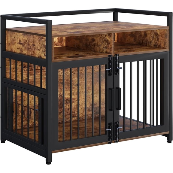 Dog Crate Furniture with Storage, Adjustable Raised Feeder, Furniture Large Dog Crate for Large Medium Dog
