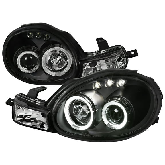 Dual Halo Projector Headlights (Matte Black Housing/Clear Lens) Made for and Compatible with 2003-2005 Dodge Neon