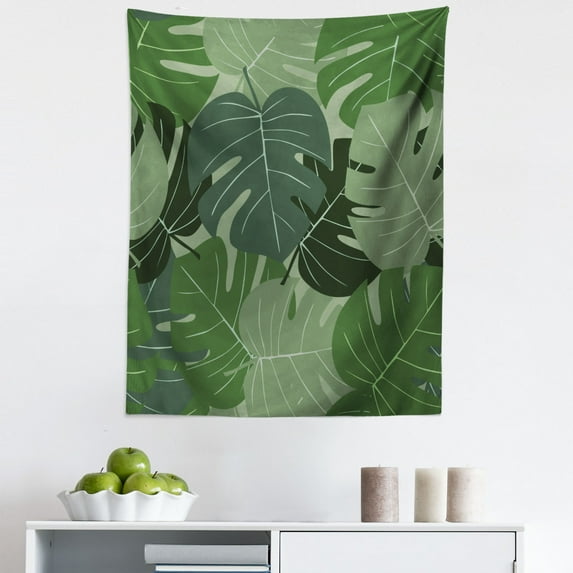 Forest Green Tapestry, Camouflage Pattern of Palm Leaves Tropical Nature Themed Foliage, Fabric Wall Hanging Decor for Bedroom Living Room Dorm, 5 Sizes, Sage Green Pale Green, by Ambesonne