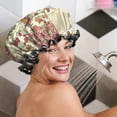 thumbnail image 5 of Shower Caps,Pioneer Flower Floral Print Pattern Waterproof Shower Cap for Women 4 Pieces,Double Reusable Hair Cover for Shower PEVA Elastic Stretch Hem, 5 of 7