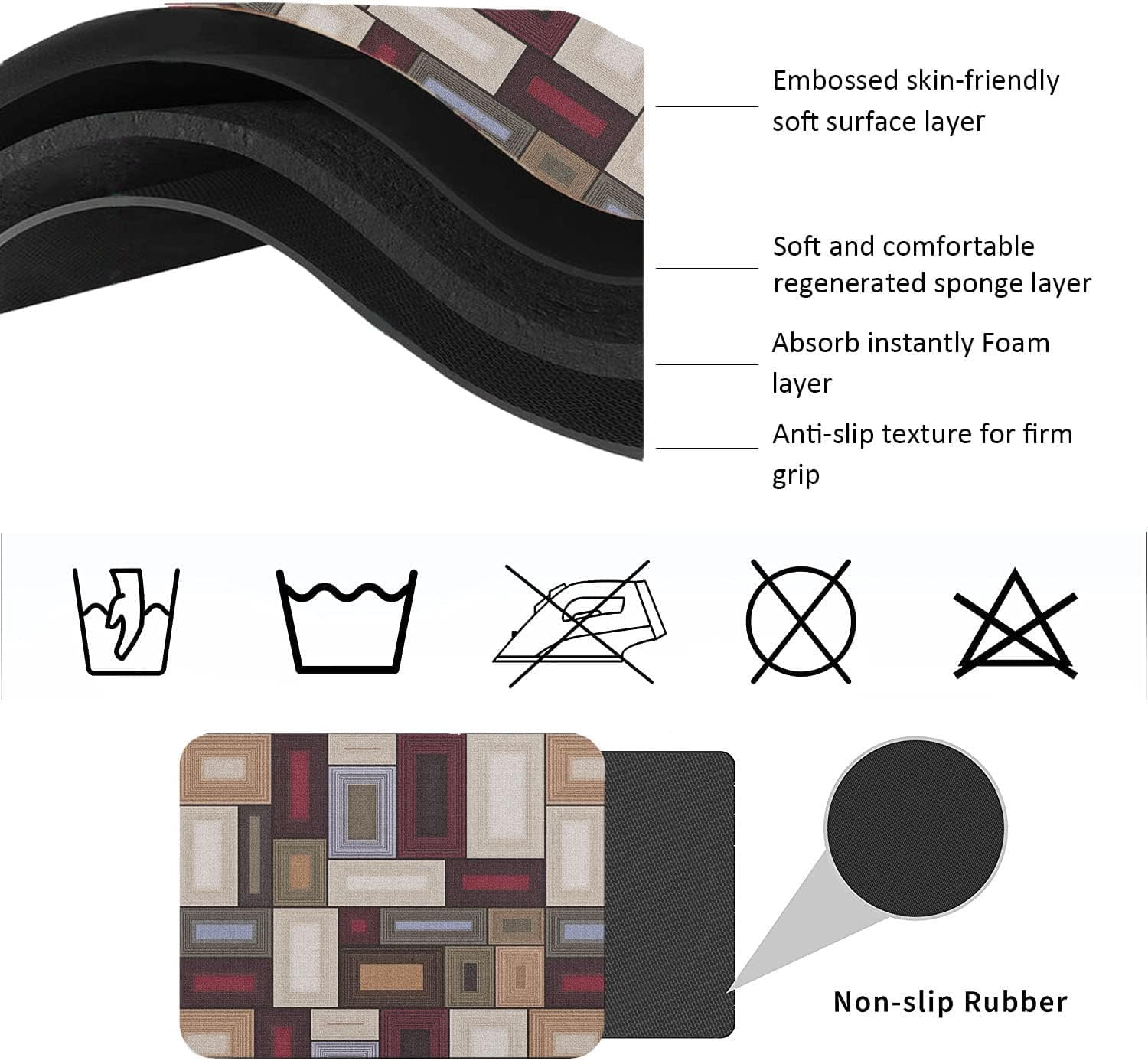 Washable Rubber Abstract Contemporary Dish Drying Mats for Kitchen Counter Home Large Coffee Bar Pad Accessories and Decor for Utensils Stemware 18''''x24''''