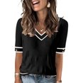thumbnail image 1 of Blusa de primavera de manga corta con cuello en V y suéter AKEWEI para mujer, 1 of 6