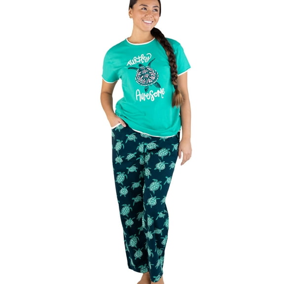 Lazy One Women's Pajama Set, Short Sleeves with Cute Prints, Relaxed Fit, Turtlely Awesome