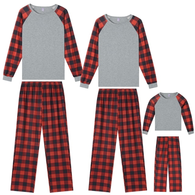 Conjunto de pijamas familiares a juego de Navidad Inspire Chic de manga larga con estampado de cuadros para niños y niñas M Rojo