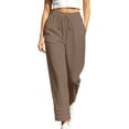 thumbnail image 6 of ZVAVZ Gauze Pants for Women Beach Vacation Pants Lightweight Breathable Casual Loose Fit Drawstring Trousers with Pockets Brown S, 6 of 7